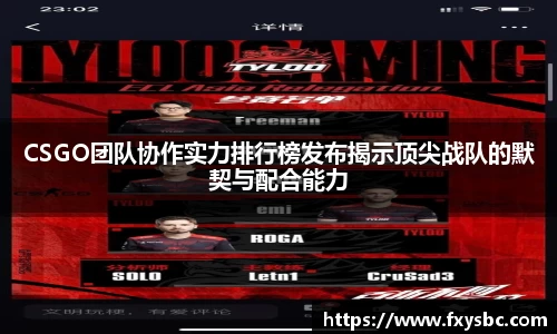 CSGO团队协作实力排行榜发布揭示顶尖战队的默契与配合能力